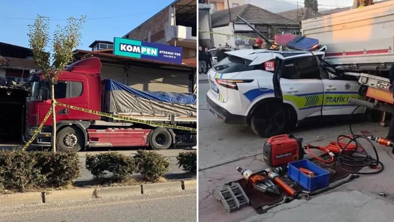 Manisa’da feci kaza: Polis aracı tıra çarptı, 1 polis şehit oldu 1 polis ağır yaralı